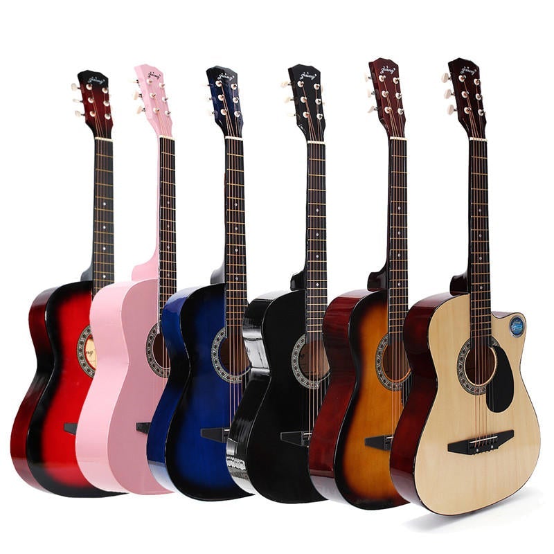 38 Inch Wooden Angled Acoustic Guitar 6 Color Folk Guitar with Storage Bag Gift for Beginner