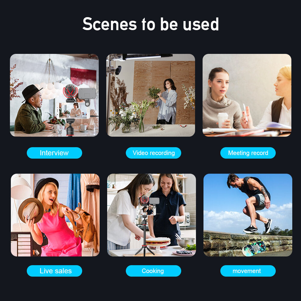 Microphone Mic LED Light Tripod Phone Clip Holder Kit for Smartphone Vlog Live Studio Video