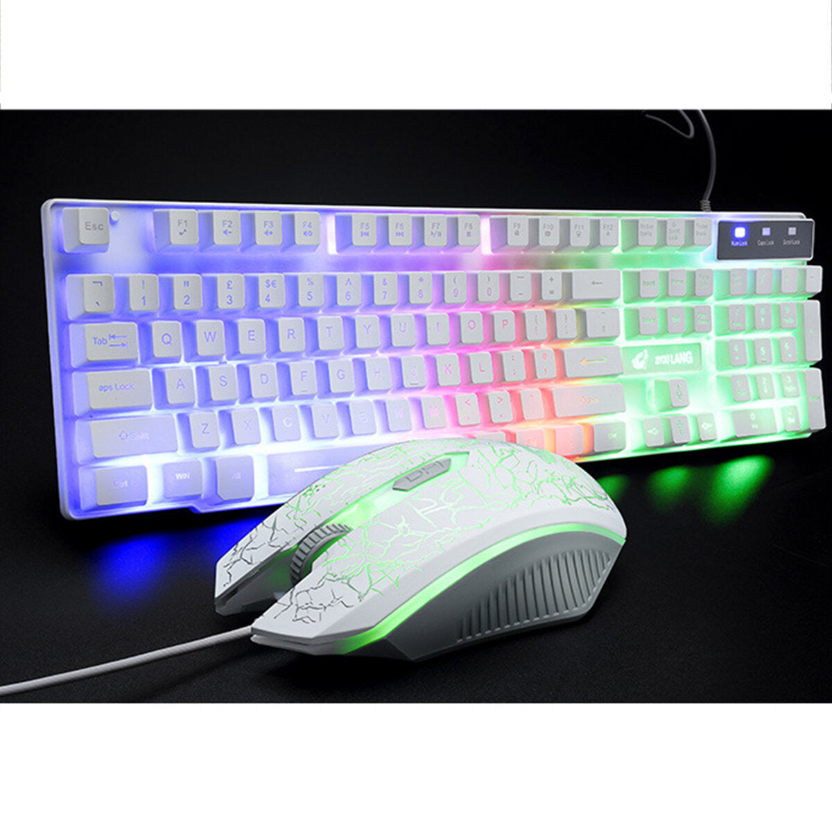 Wired Keyboard & Mouse Set 104 Keys RGB Backlight Mechanical Feeling Gaming Keyboard 2400DPI Ergonomic Home Office Mouse for Laptop Computer PC