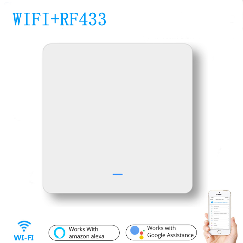WiFi RF433 1Gang Push Button Wall Light Switch EU AC 100V-240V Smart Switch Compatible with Control Alexa Google Home