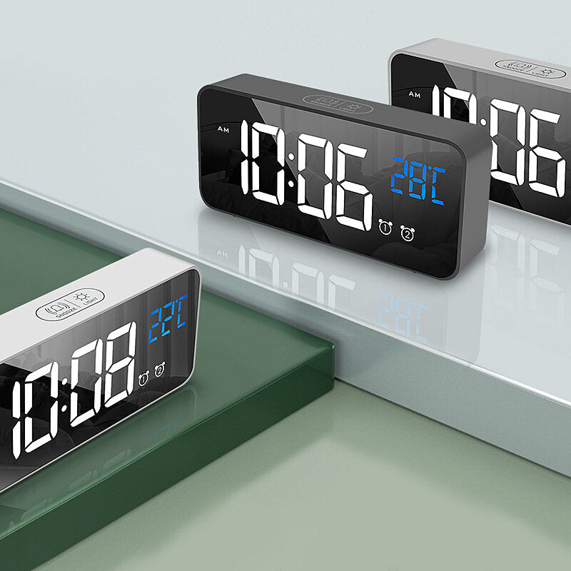 Voice Control Alarm Clock Digital Snooze Mirror Timer LED Display Home Decoration Clocks
