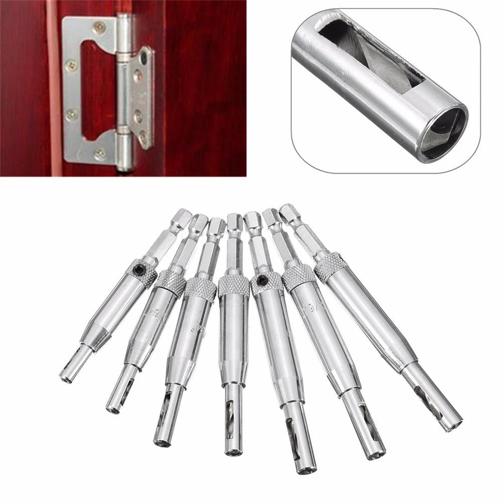 7pcs HSS Self Centering Hinge Drill Bit Door Window Cabinet Hole Puncher