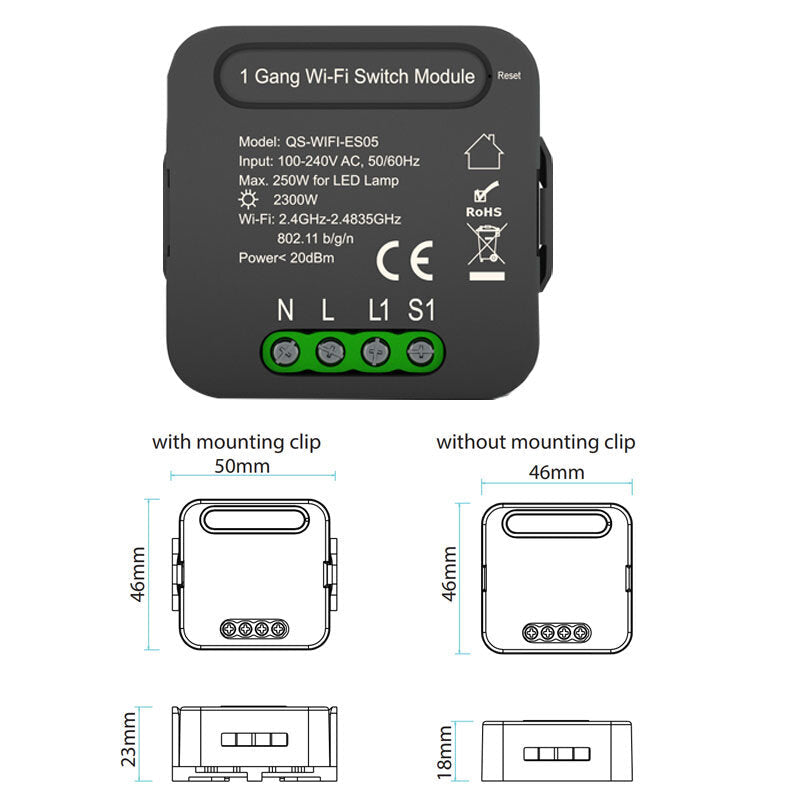 Smart WiFi Switch Relay 1 Gang 2 Way Wireless Remote Ctonrol Light Switch Module Compatible Alexa Google Home