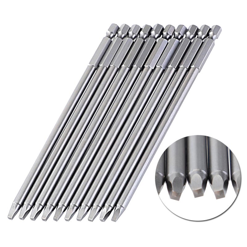 10pcs 150mm SQ2 Square Driver Bit Screwdriver Bits Set S2 Steel 1/4 Inch Hex Shank Magnetic For Pocket Hole Jig wood working Tool