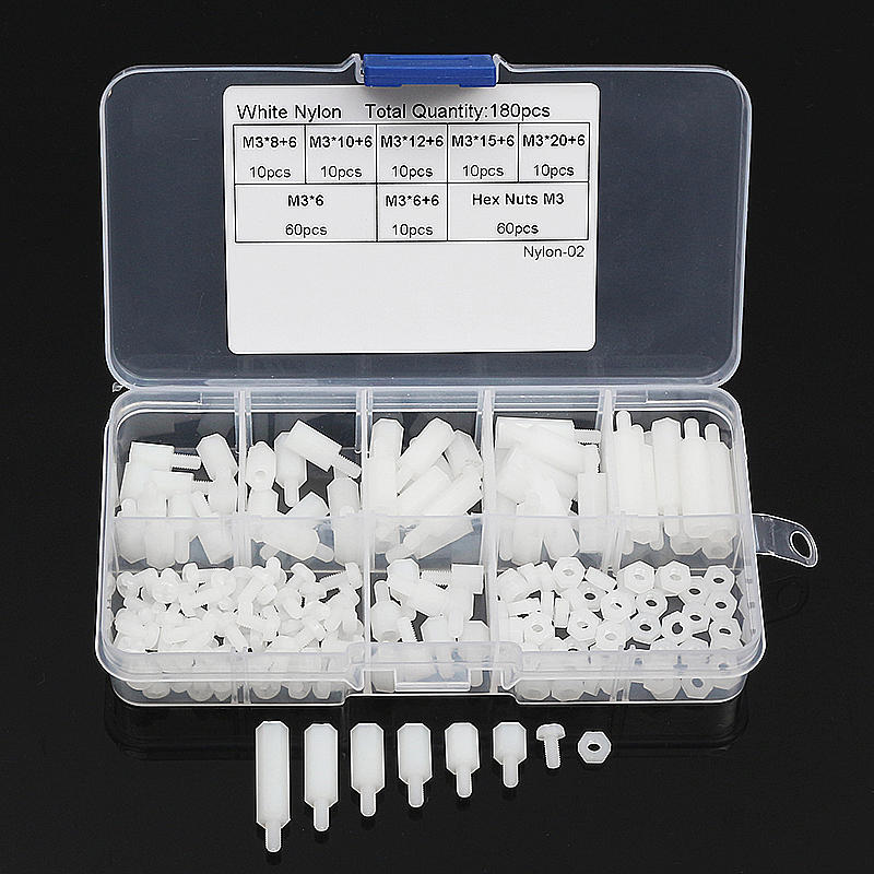 M3NH11 M3 Nylon Screw Black White Hex Screw Nut PCB Standoff Assortment Kit 180Pcs