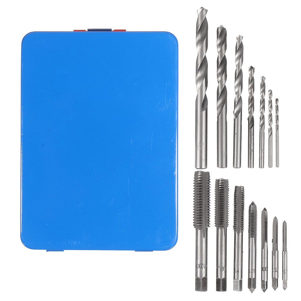 14PCS HSS Metric M3-M12 Screw Tap and Drill Set with Metal Case Combination Drill and Tap Set