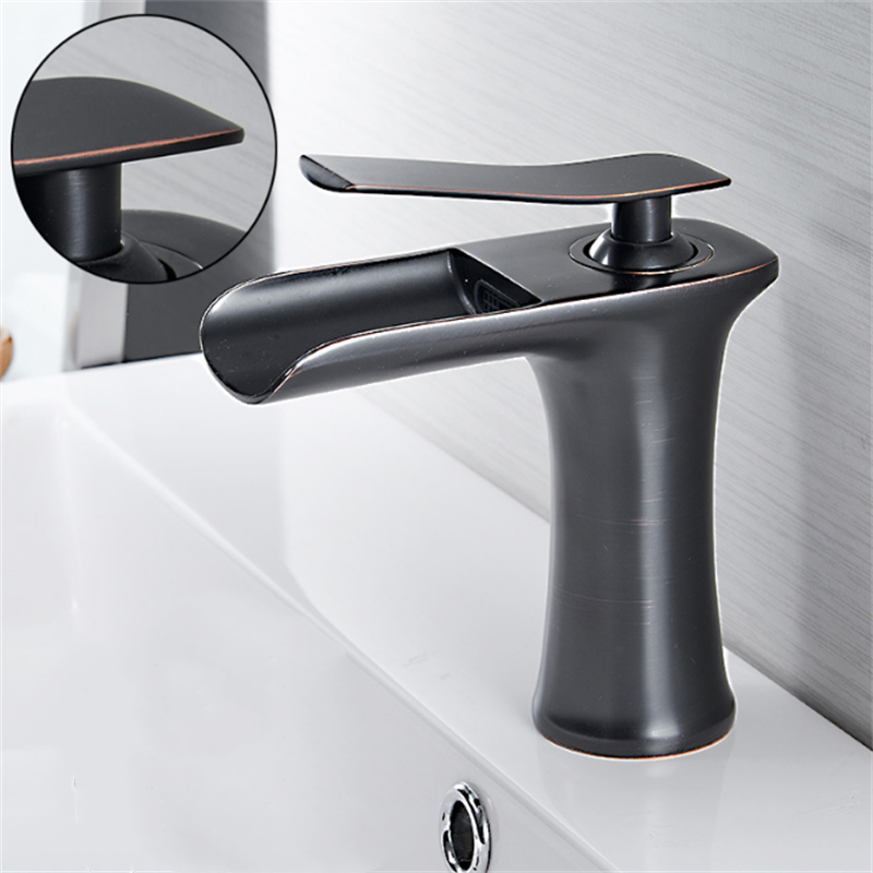 Bathroom Basin Waterfall Faucet Hot Cold Mixer Tap Single Hole Handle Sink Modern Vanity