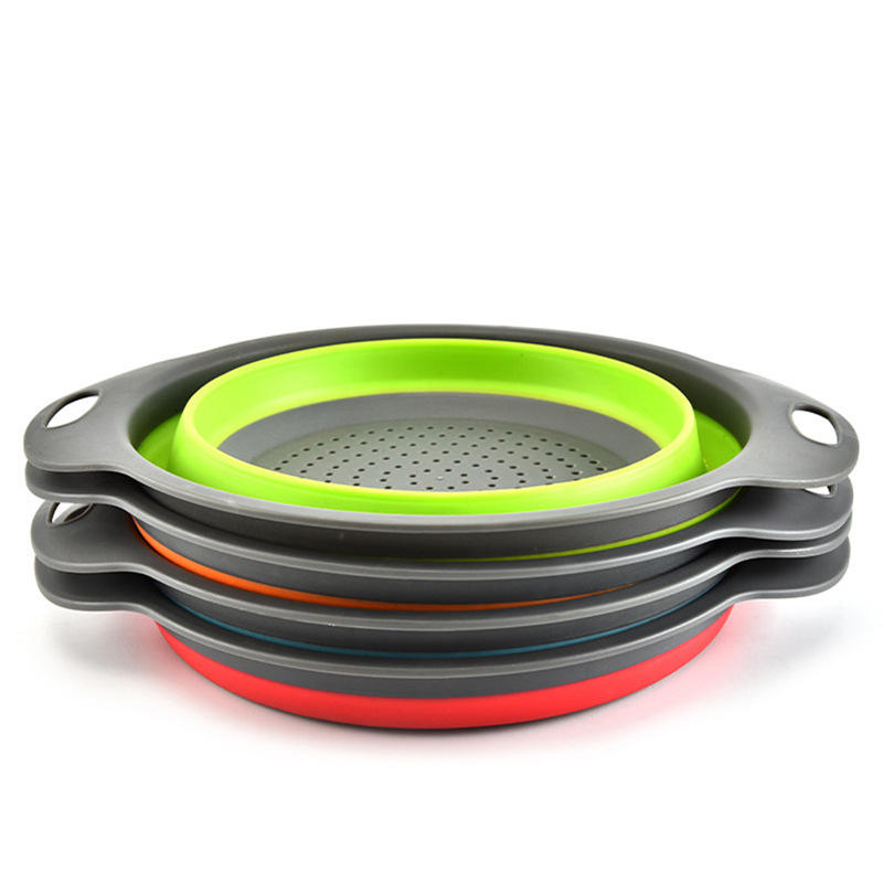 2Pcs/Set Silicone Folding Drain Baskets Retractable Colander Camping Picnic Storage Gadgets