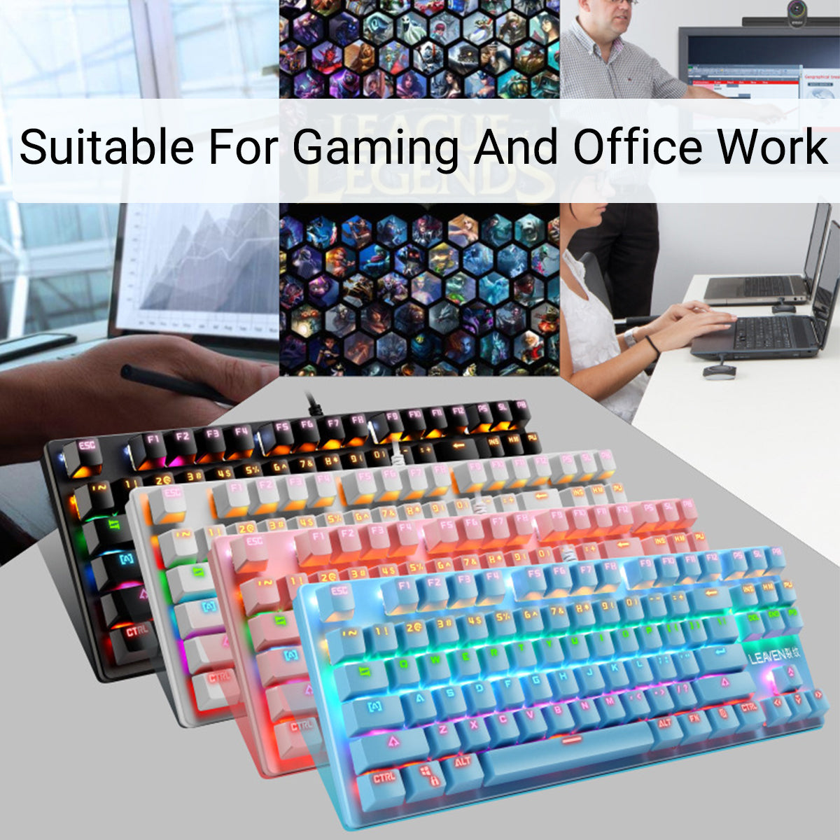 87 Keys Wired Mechanical Keyboard Blue Switch Waterproof 19 RGB Backlight Gaming Keyboard for Windows XP/7/8/10