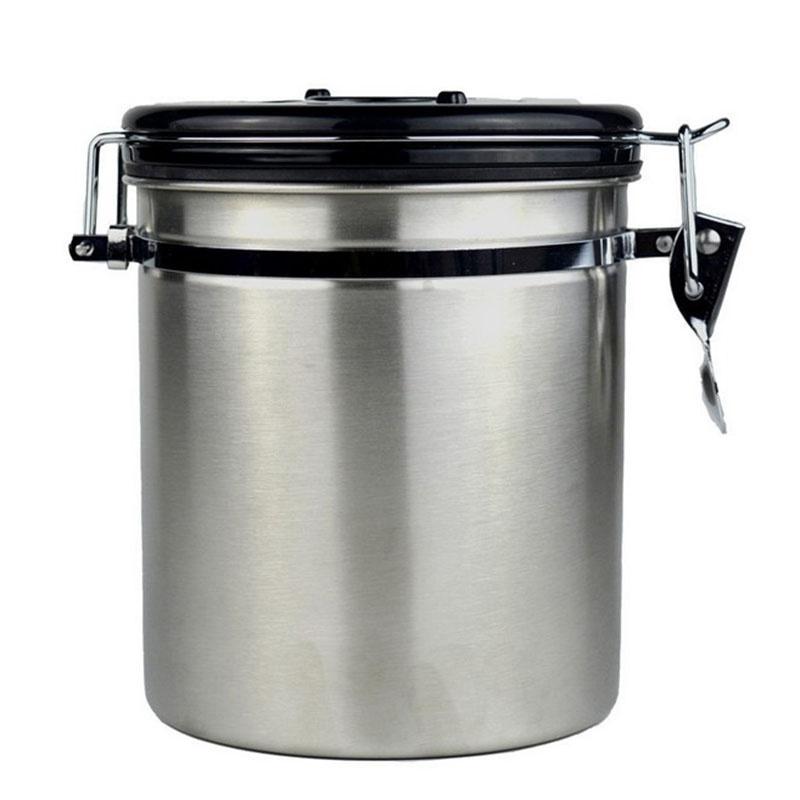 Coffee Beans Sealed Can Cup with Exhaust Valve Stainless Steel Tea Canister