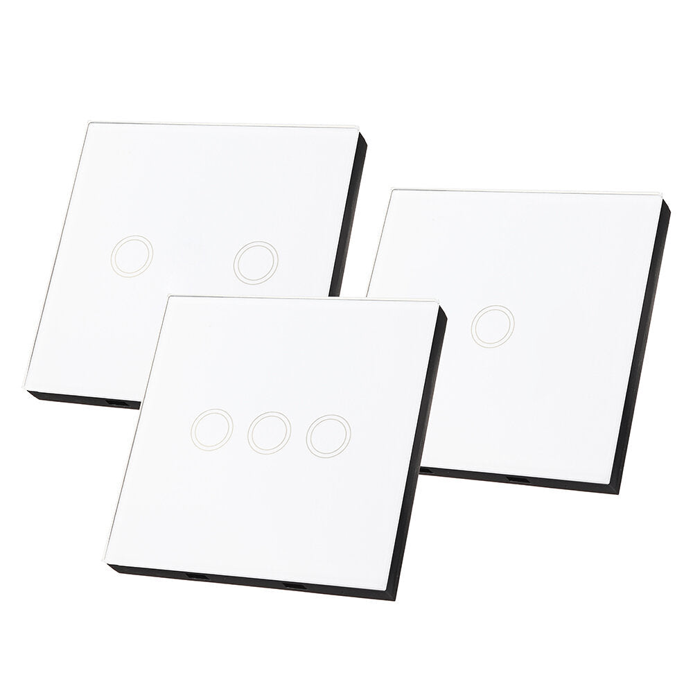 White 1 2 3 Channel 86 Wall Touch Remote Control Switch Wireless RF Transmitter Tempered Glass Pane l433MHz