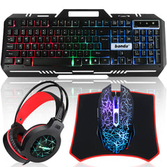 Gaming Headphone with Keyboard Mouse Pad Wired LED RGB Backlight Bundle Set