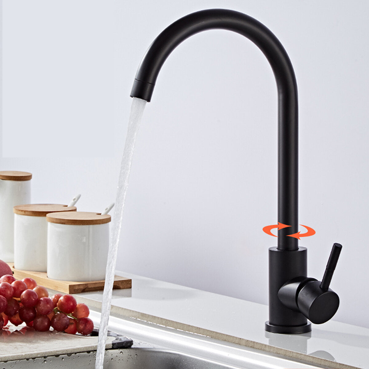 Stainless Steel Kitchen Sink Faucet Mixed 360 Rotation Hot and Cold Water With 2 Hose