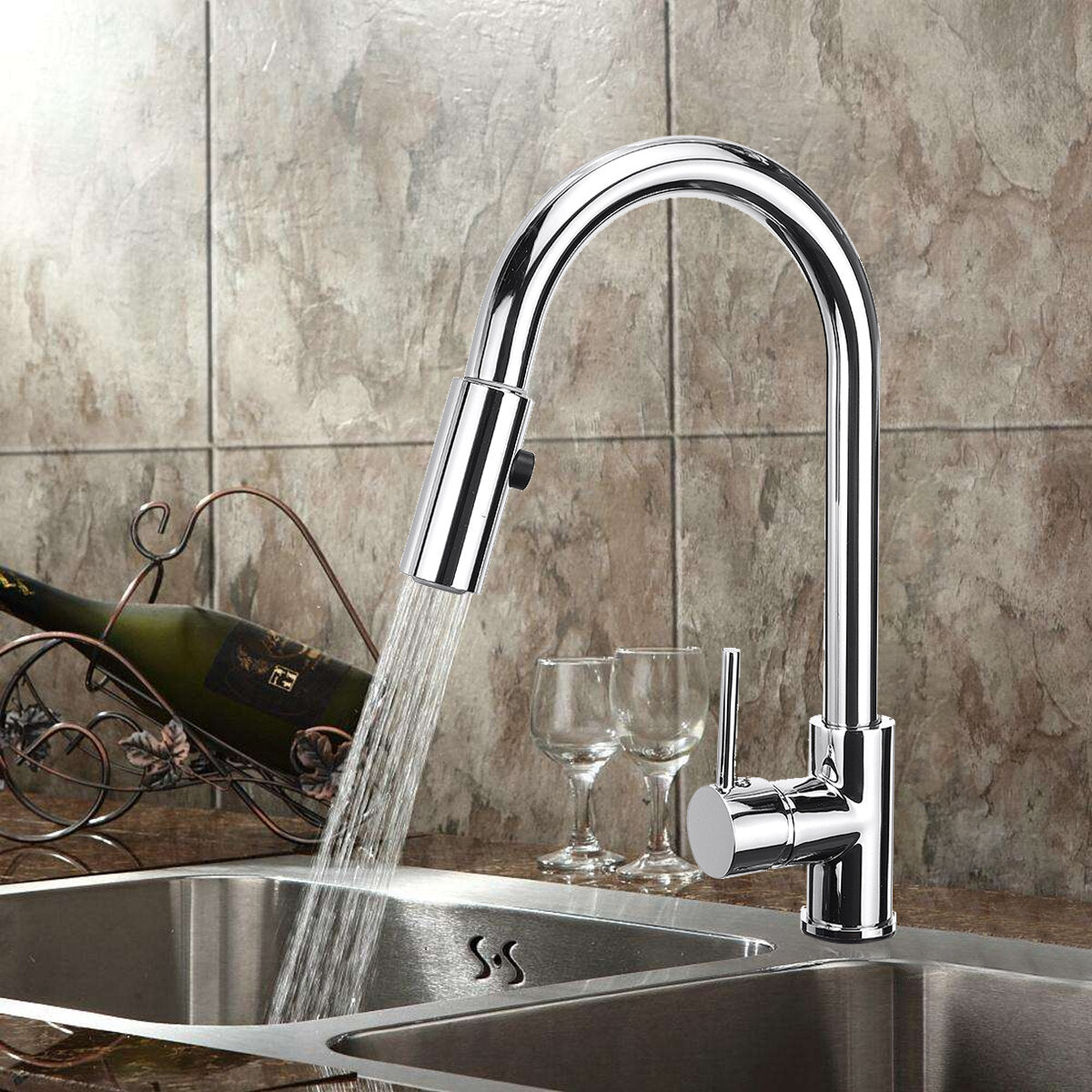 Modern Kitchen Sink Faucet with Pull Down Sprayer Single Handle Hot Cold Mixer Tap