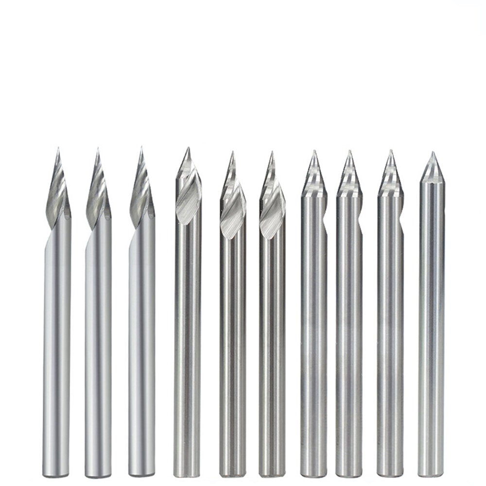 10Pcs 3.175mm Shank Engraving Bit End Milling Cutter 30 Degrees Tip 0.1mm Carbide 3D Milling Bit Carving