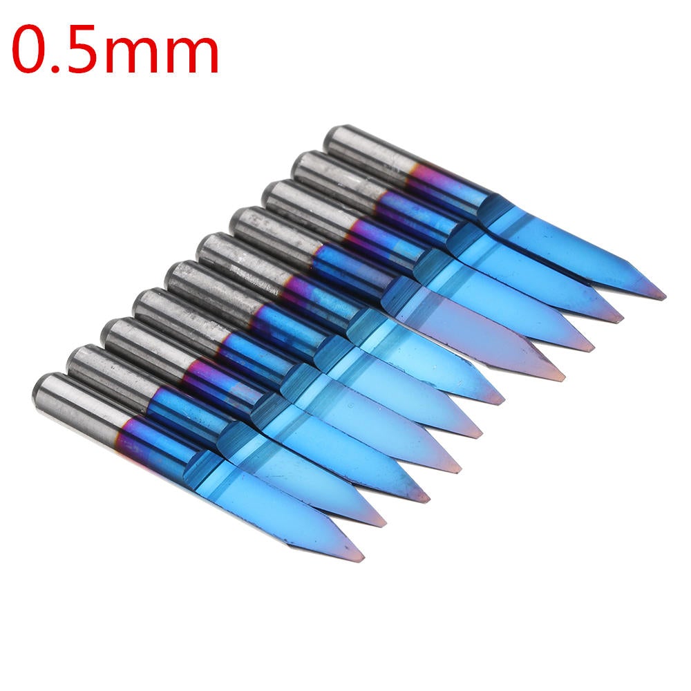 10pcs 0.1-1.5mm 30 Degree PCB Engraving Bit Blue Nano Coated Carbide CNC Flat Bottom Engraving Bit Router Tool