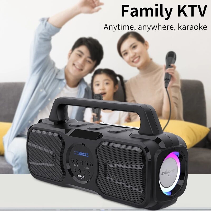 Bluetooth Speaker Double Bass Drivers Karaoke Microphone Colorful Light FM Radio TF Card AUX Music 40W Center Portable Speaker