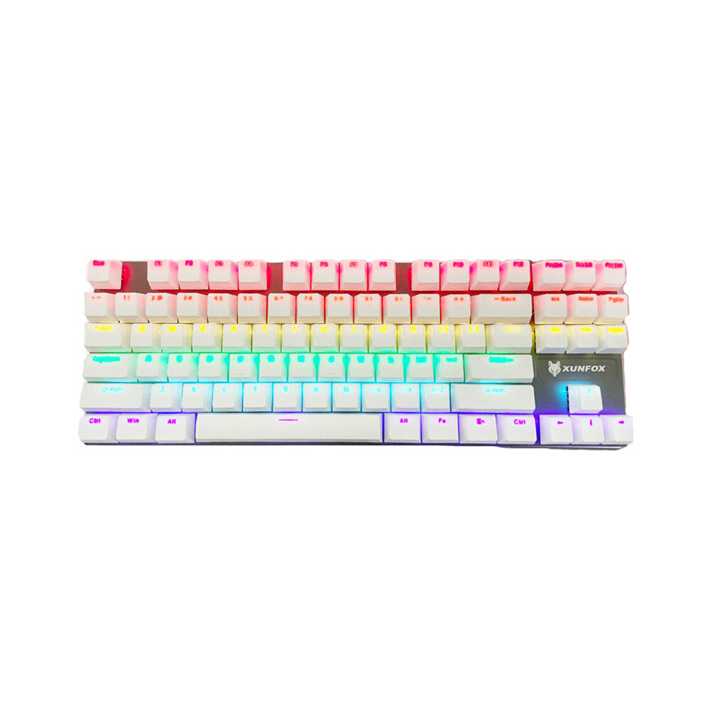 Mechanical Keyboard 87 Keys Mixed-Color Keycaps Blue Switch USB Wired Rainbow Light 80% TKL Layout Gaming Keyboard