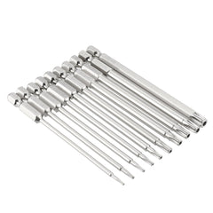 10Pcs S2 Alloy Steel T6-T40 100mm Magnetic Torx Screwdriver Bits 1/4 Inch Hex Shank