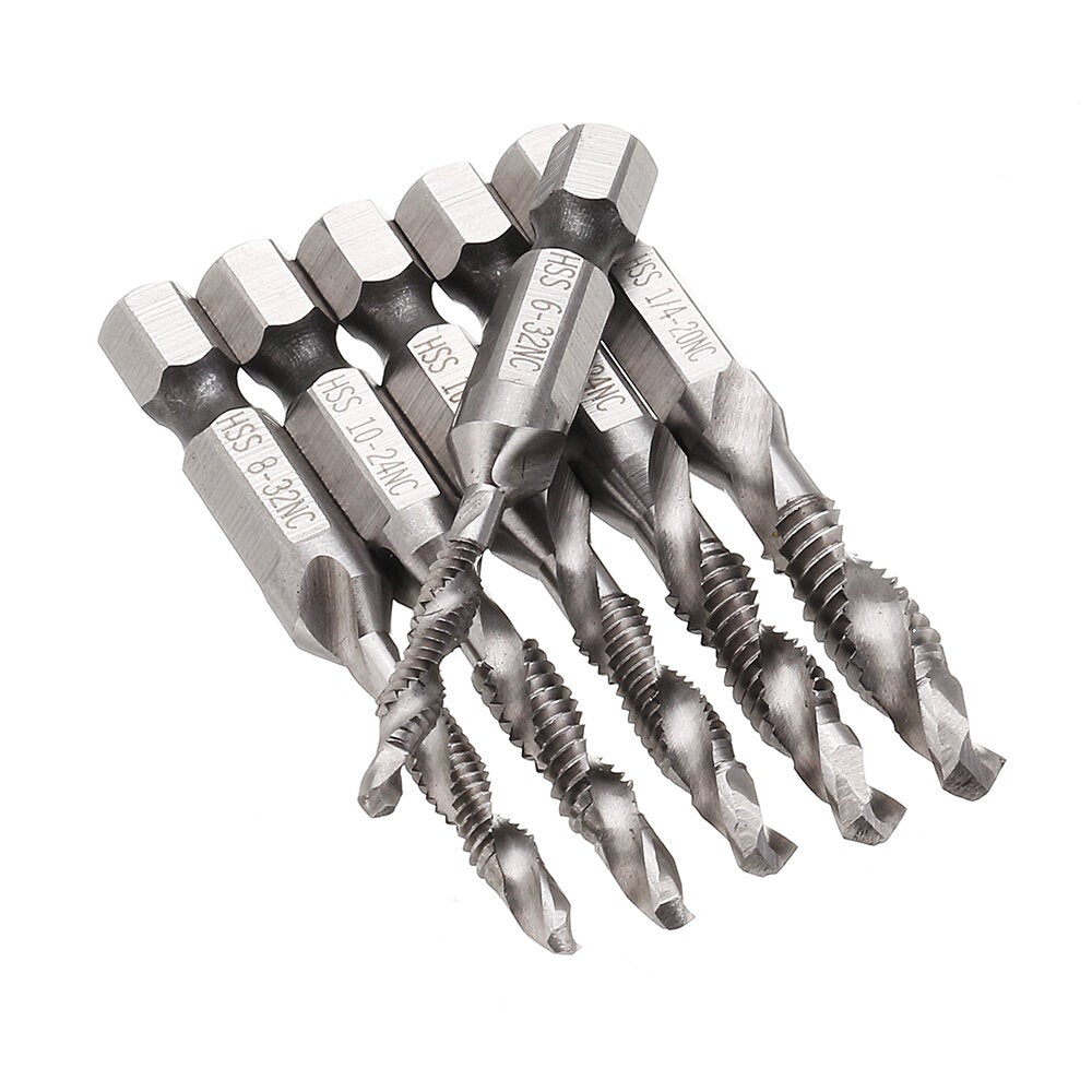 6pcs HSS 1/4" Hex Shank Countersink Drill Bit Set UNC or Metric Deburr