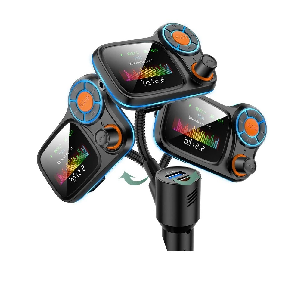 Multi-function Large Color Screen Car BT MP3 Hands-free Phone Card Air Breathing Lamp Kit Quick Charge