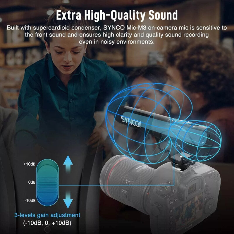 On Camera Microphone Super-Cardioid Condenser Video with 3.5mm TRRS TRS Cables for Smartphone DSLR