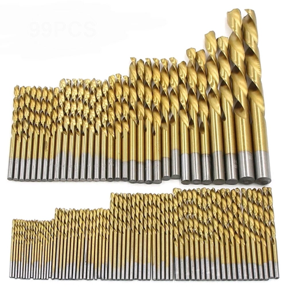 99Pcs 1.5-10mm High-speed Steel Titanium Plated Open Hole With Metal Box Straight Shank Spiral Drill Suit