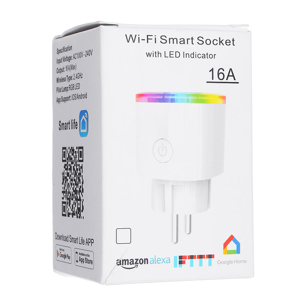 Electricity Statistics RGB Scene Light Smart Wifi Socket Mobile Phone Timer Switch 250V 16A EU