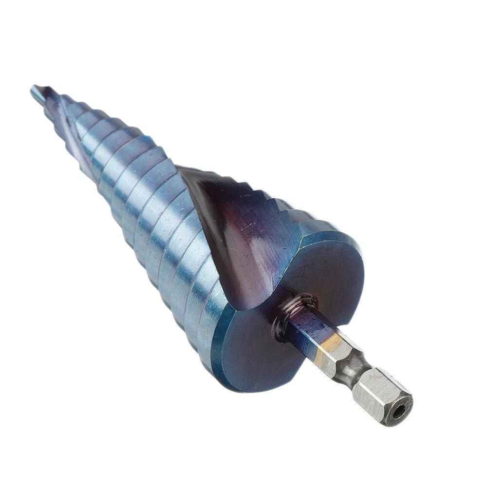 3Pcs 1/4 Inch Hex Shank HSS Blue-plated Step Drill Bit Set Spiral Groove Hole Cutter Tools 4-12/4-20/4-32mm