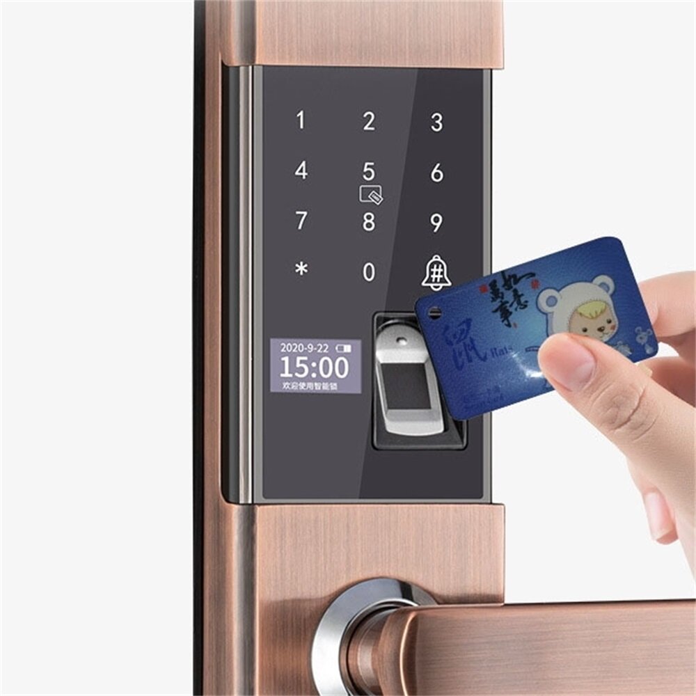 Household Fingerprint Door Lock Aluminum Alloy Antique Copper Smart Lock Automatic Sliding Cover Electronic Password Lock Anti-Theft