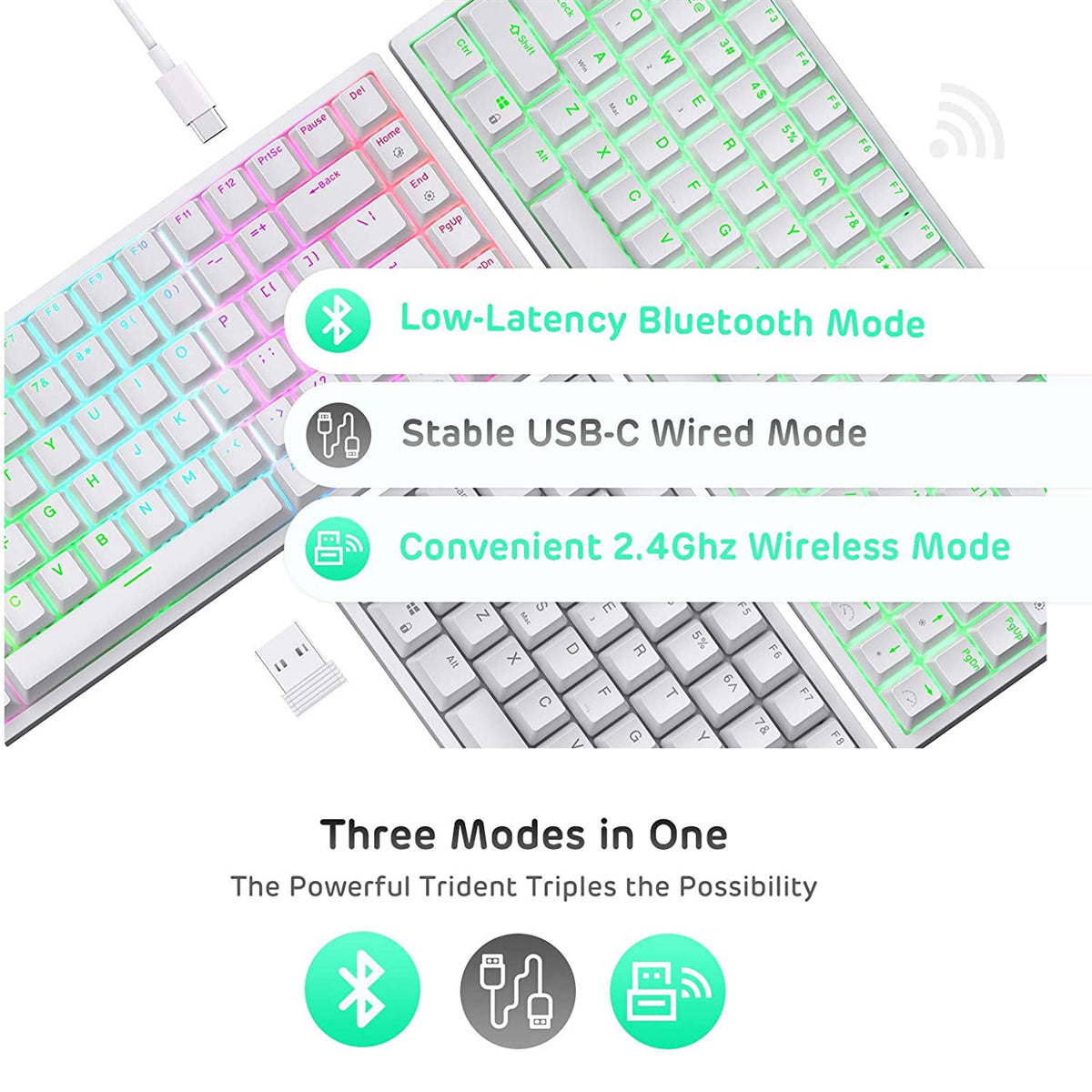 84 Keys Triple Mode Mechanical Gaming Keyboard Connection Wireless Bluetooth 5.0 2.4Ghz