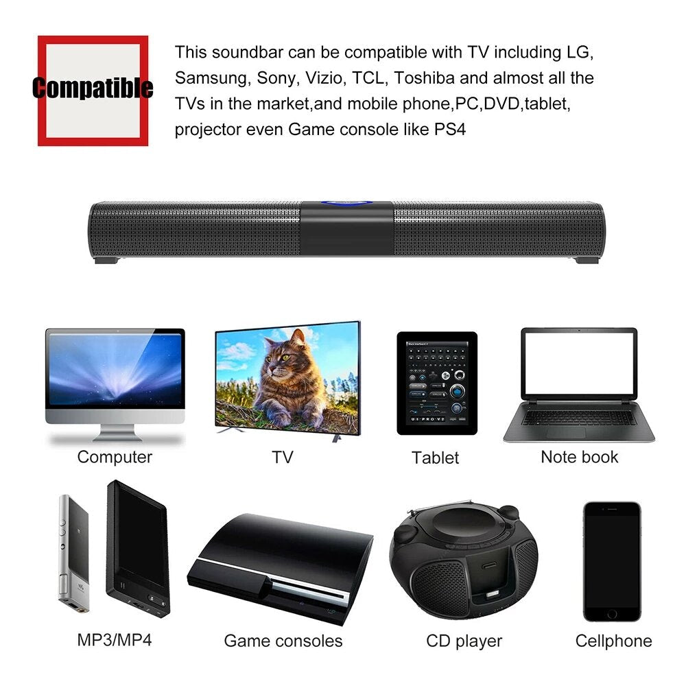 Wireless Bluetooth 5.0 Speaker Sound Bar Subwoofer Stereo LED Flashlight RGB Speaker Home Theater Surround Soundbar with Remote Control