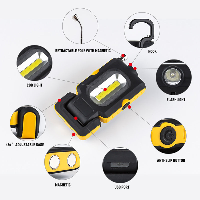 5 in1 LED + COB Dual Light Magnetic Antenna Picker Work Light
