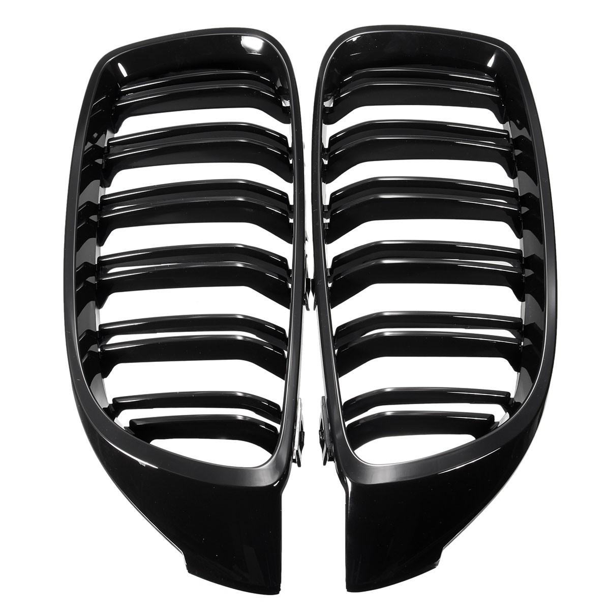 Pair Front Kidney Sport Grills Grille Glossy Black Double Line For BMW F32/F33/F36 4-Series