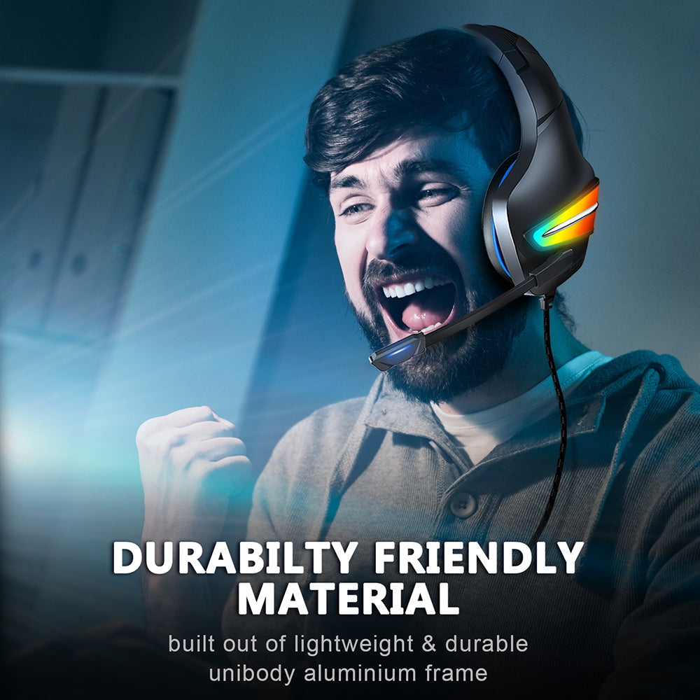 Gaming Headset 50mm Driver Unit RGB Light Noise Reduction Mic 3.5mm USB Port for PS4 PC Xbox One Switch Smartphone