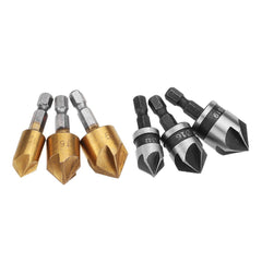 3pcs/Set 5 Flutes 90 Dgree Chamfer Cutter 1/4" Shank 12/16/19mm Countersink Drill Bit Kit