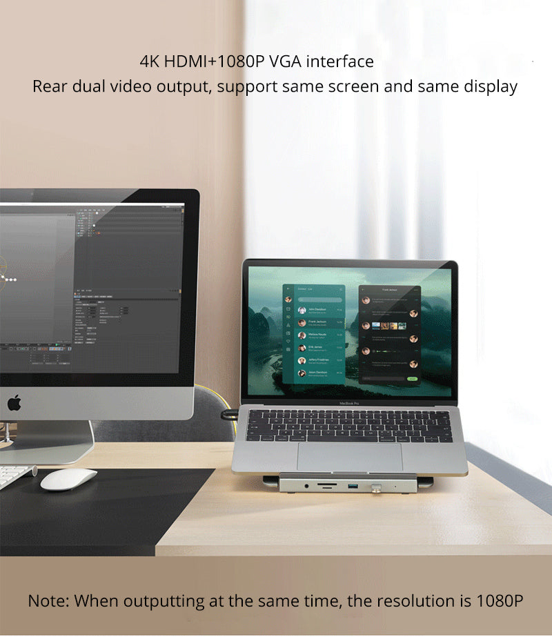 Multifunctional 12-IN-1 Type-C Docking Station Converter With Macbook Cooling Holder
