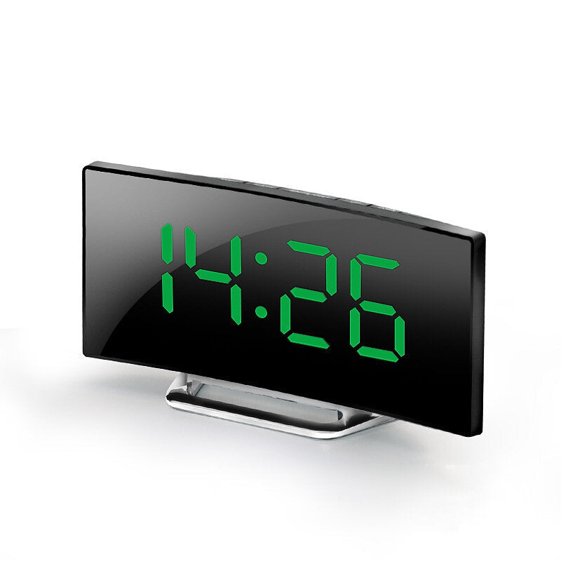 Digital Alarm Clock Desk Table Clock Curved LED Screen Alarm Clocks for Kids Bedroom Temperature Snooze Function Home Decor