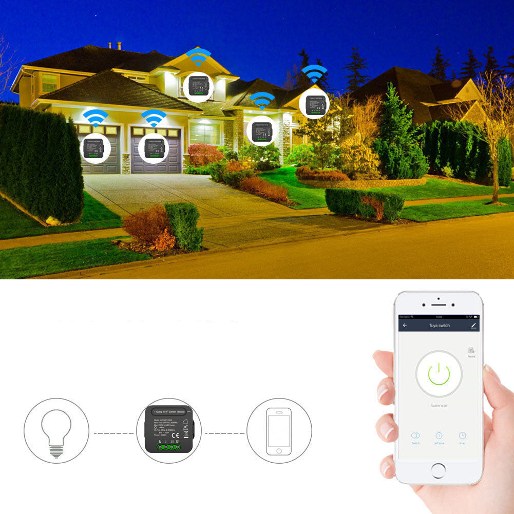 Smart WiFi Switch Relay 1 Gang 2 Way Wireless Remote Ctonrol Light Switch Module Compatible Alexa Google Home