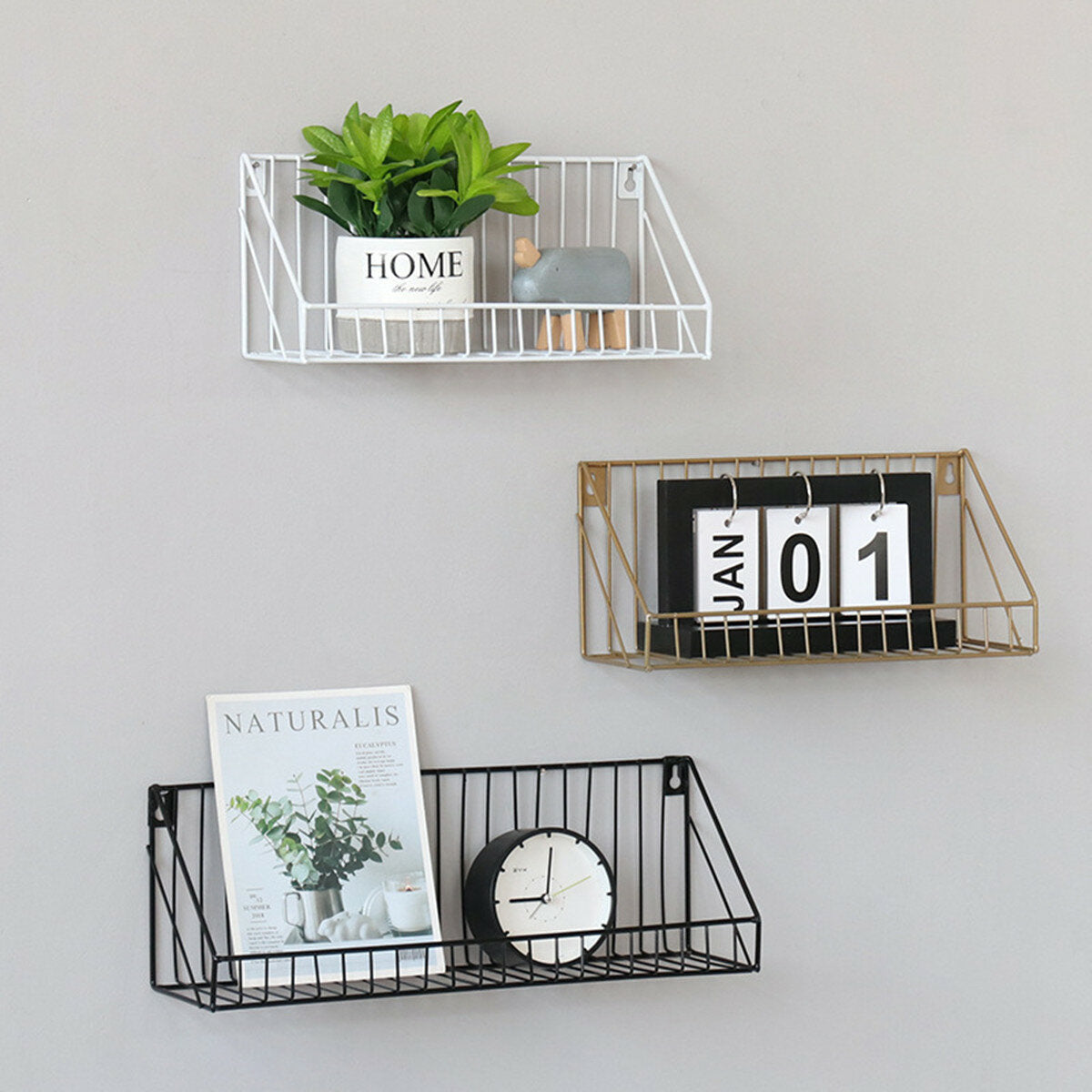 Nordic Minimalist Wrought Iron Grid Wall Shelf Storage Shelf