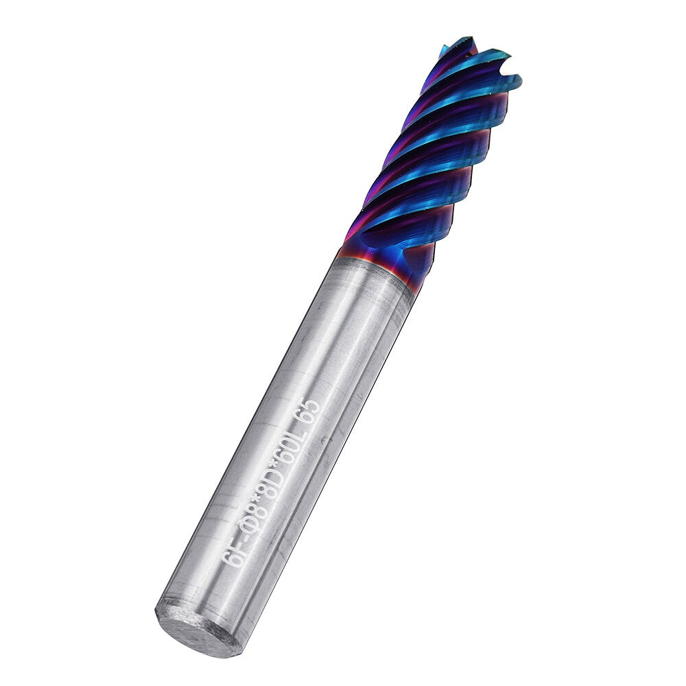 6 Flutes Nano Blue Coated Milling Cutter HRC65 6/8/10/12mm Carbide End Mill