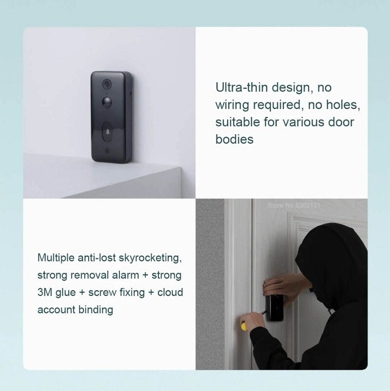 Smart Video Doorbell 2 AI Remote Monitor HD Infrared Night Vision Two-Way Intercom Video Doorbell