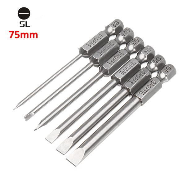 6Pcs 75mm Magnetic 2.0-6.0mm Flat Head Slotted Tip Screwdrivers Bits