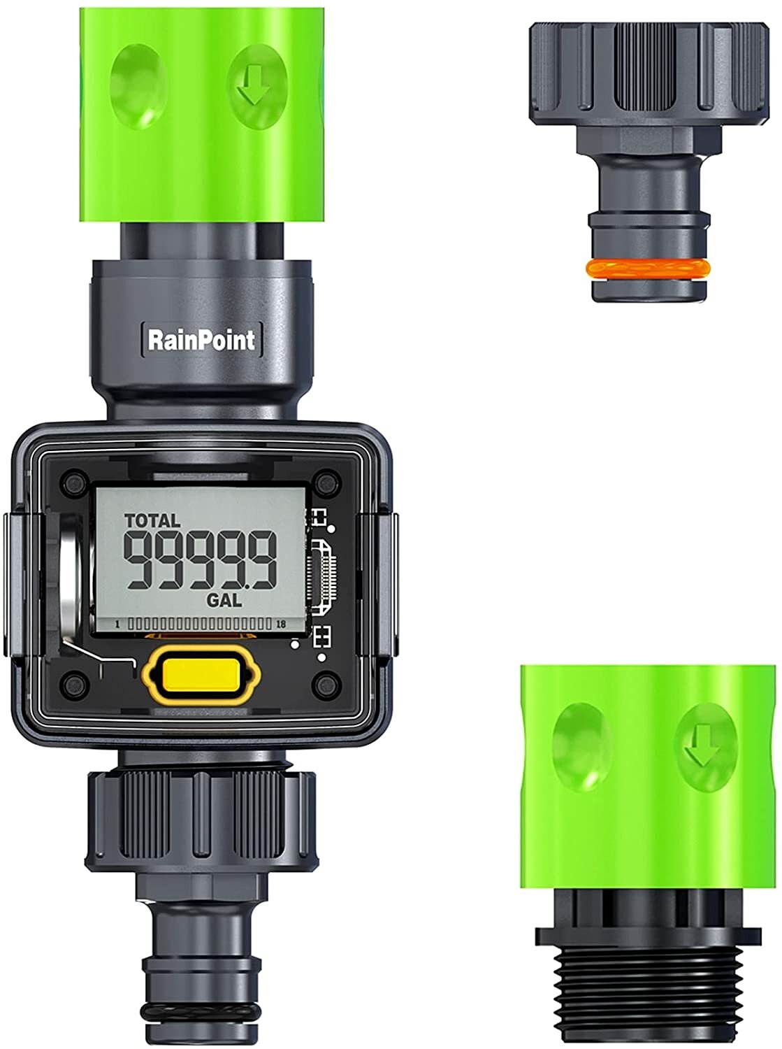 Water Flow Meter Digital Water Meter for Outdoor Garden Hose RV GPM Measure Gallon Liter Consumption and Water Flow Rate with Quick Connectors