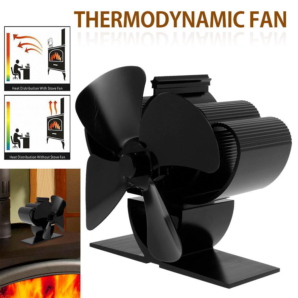 4 Blade Heat Self-Power Wood Stove Fan Burner Efficient Fireplace Silent