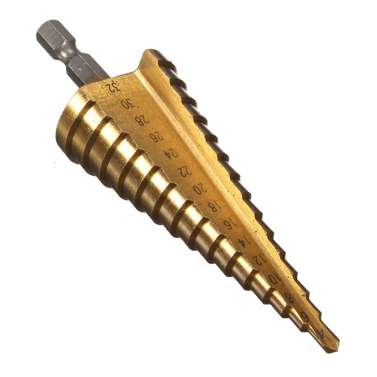 3Pcs 1/4 Inch Hex Shank HSS Titanium Coated Step Drill Bit Set 4-12/4-20/4-32mm in Pouch