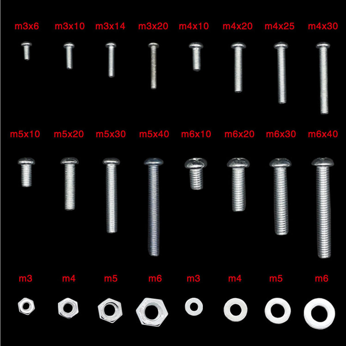 M3 M4 M5 M6 Stainless Steel Phillips Round Head Screws Nuts Flat Washers Assortment Kit 900g