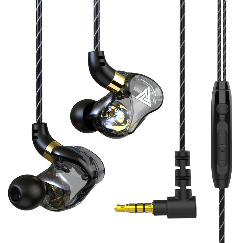 Earphones Dual Driver Sport HD Earbuds 3.5mm Headset with Microphone Music 3.5mm Plug in-ear Earphones
