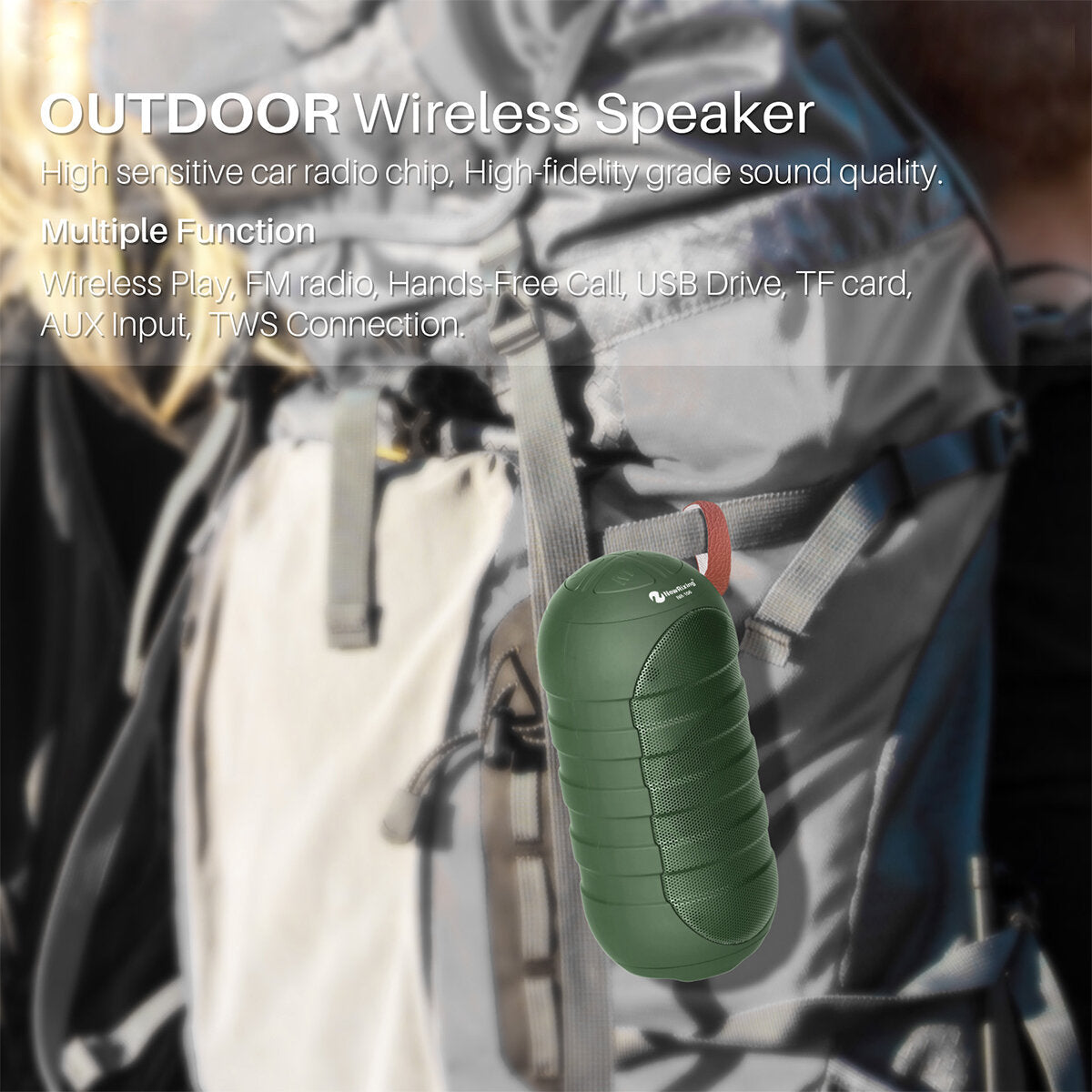 Bluetooth 5.0 Stereo Speaker Support FM Radio Hands-Free TF Card Outdoor Waterproof Speaker