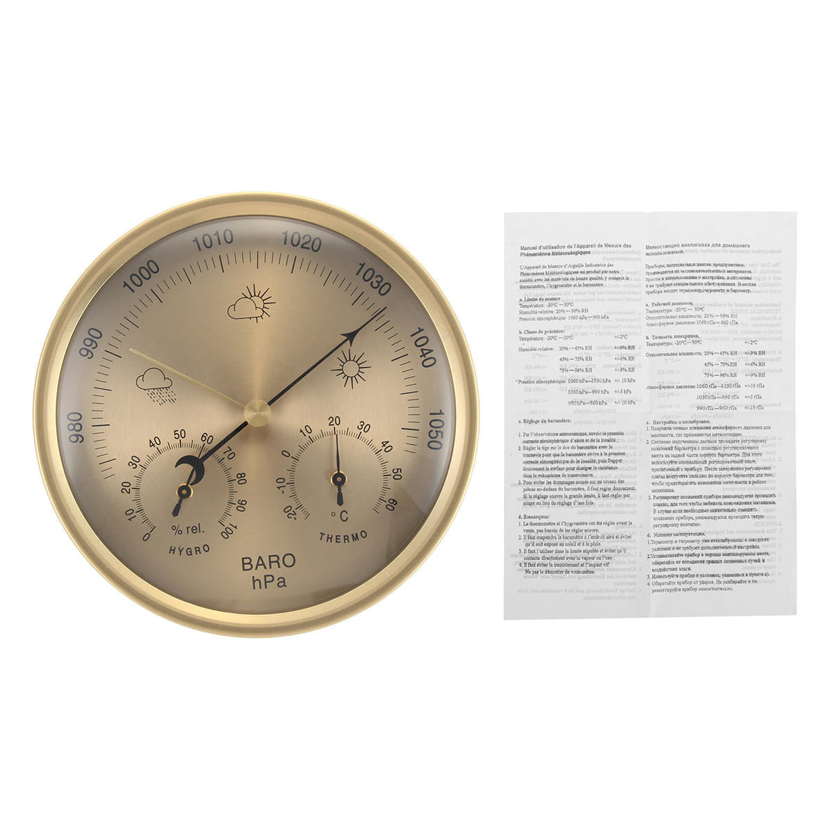 IN 1 Gold Wall Hanging Weather Thermometer Barometer Pressure Gauge Hygrometer